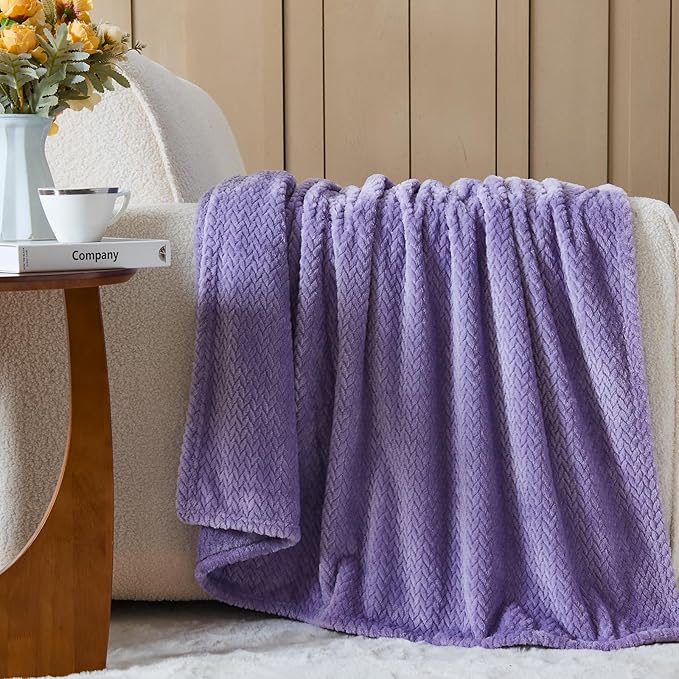 NEWCOSPLAY Super Soft Twin Blanket Lavender Premium Silky Flannel Fleece Leaves Pattern Lightweight Bed Blanket All Season Use (Lavender, Twin(60"x80"))