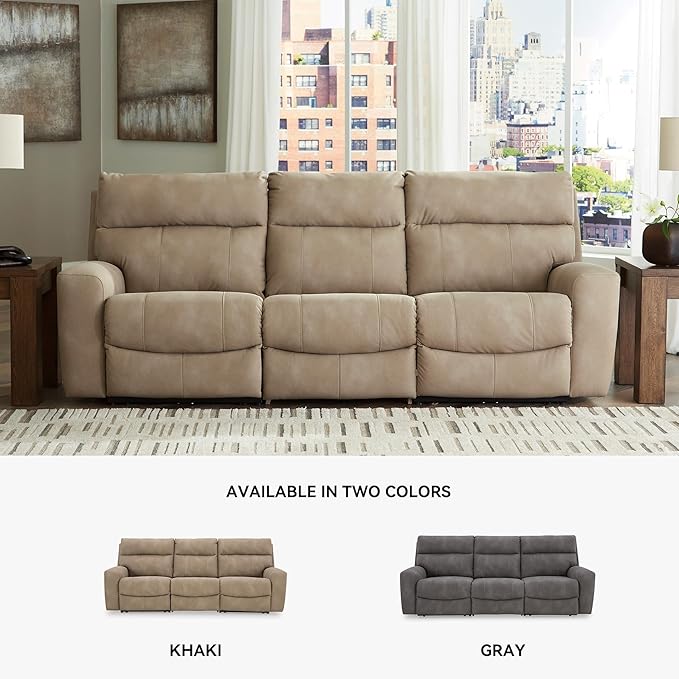 Signature Design by Ashley Next-Gen DuraPella Contemporary Faux Leather Modular Wall Hugger 3-Piece Power Reclining Sectional Sofa with Adjustable Headrest and USB Ports, Light Brown