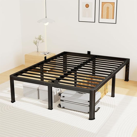 14 Inch Full Bed Frame, Metal Platform Bed Frame with Round Corner Legs, 3500 lbs Heavy Duty Steel Slats Support, No Box Spring Needed, Noise Free, Easy Assembly, Black