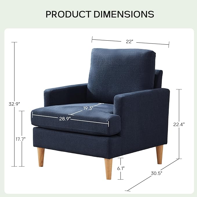 VKNOW Mid-Century Accent Chairs Set of 2, Modern Upholstered Armchair for Living Room,Comfy Reading Accent Chairs with Wood Legs for Bedroom, Navy Blue Polyester