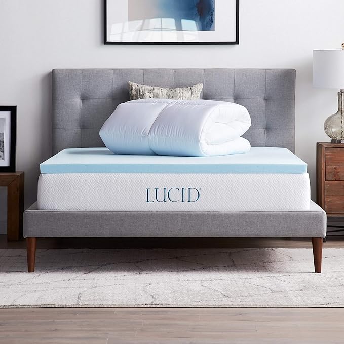 LUCID 4 Inch Down Alternative and Gel Memory Foam Mattress Topper - Three Toppers In One - Cal King