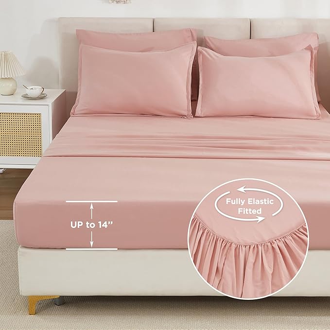 Litanika Comforter Full Size Set Blush Pink - 7 Pieces Bed in a Bag Full Bedding Comforter Sets, Plain Lightweight Bed Set with Comforter, Sheets, Pillowcases & Shams