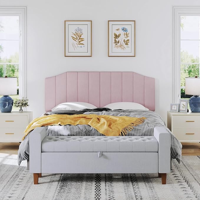 King Size Headboard Only, Velvet Upholstered Headboard King/California King Size Wall Mount and Bed Frame Mount, Featuring High-Density Sponge Padding Easy Assembly Comfort Style-Pink