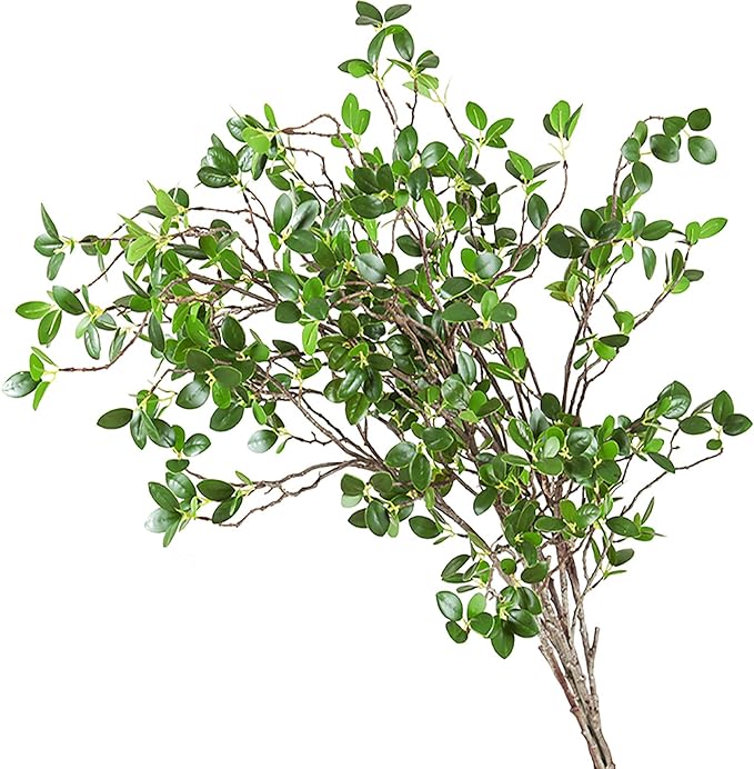 Ollain 43" Artificial Greenery Stems Plants Faux Leaf Green Eucalytus Branches Ficus Twig Fern Fake Green Bushes Shrubs for Home Party Wedding Decoration (4 Pack)