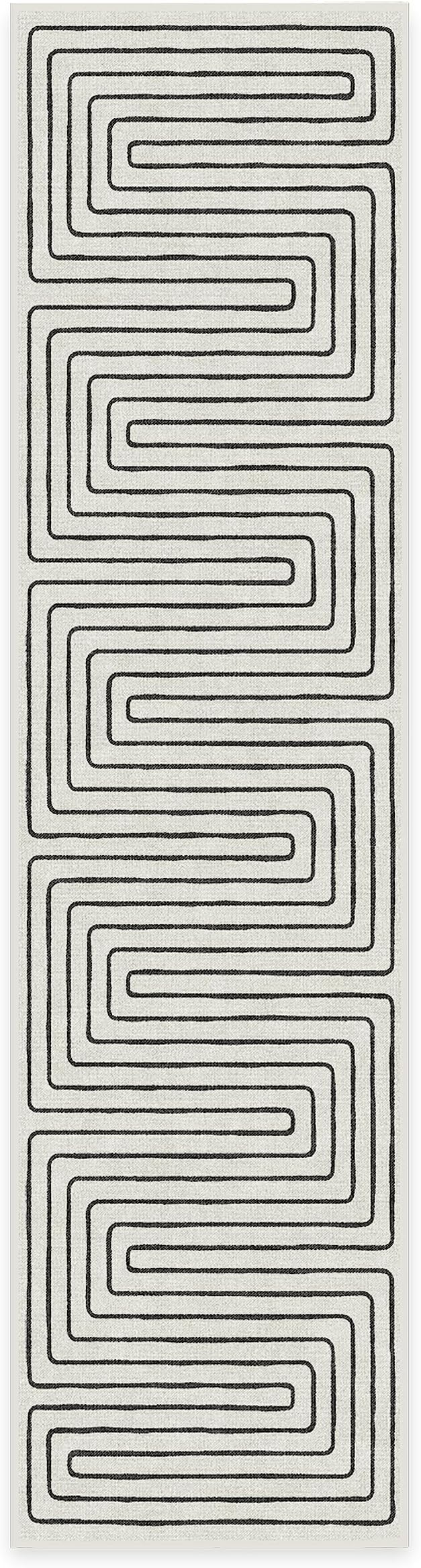 RUGGABLE x Jonathan Adler Machine Washable Modern Runner Rug – Labyrinth Black/Ivory 2.5x10, Stain-Resistant, Non-Slip – Washable Rug for Hallway, Entryway, Living Room & Kitchen–with Cushioned Pad