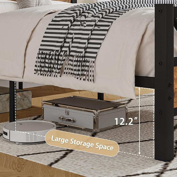 Twin Bed Frames, Twin Beds with 51.2" Tall Headboard, Industrial Bed Frame Twin with Heavy Duty Metal Slats Support, No Box Spring Needed, Noise-Free, Easy Assembly, Rustic Brown