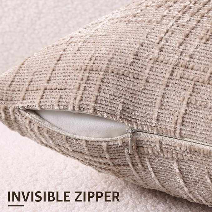 decorUhome Fall Oatmeal Chenille Throw Pillow Covers 18x18 Set of 2 Thick Textured Slubby Couch Pillow Covers Farmhouse Accent Modern Neutral Decorative Pillow Cases for Bed Sofa Living Room