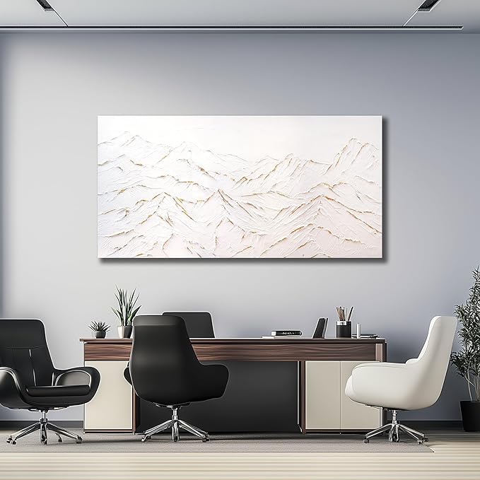 Belmrxne Large Abstract Mountain Wall Art White and Gold Wall Decor Aesthetic Canvas Painting Hanging Artwork for Living Room Bedroom Dining Room Office Home Decor 30x60 Inch