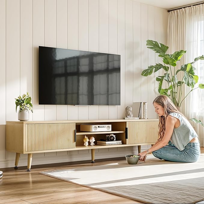 Mid Century TV Stand, Modern TV Console for TVs up to 70 Inches, Entertainment Center with Storage, TV and Media Consol for Living Room, 62 Inch (Natural Osk)