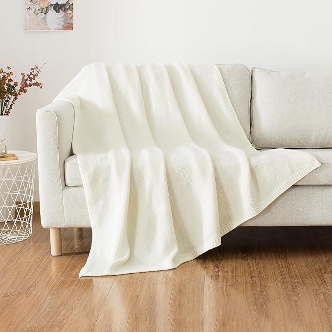 Carriediosa Wool Blend Knit Throw Blanket 60" X 80" Twin, 50% Recycled Polyester Soft Cable Knitted Fluffy Throws for Couch Lightweight Woven Blankets for Sofa Fuzzy Cozy Bed Cover, Vanilla Cream