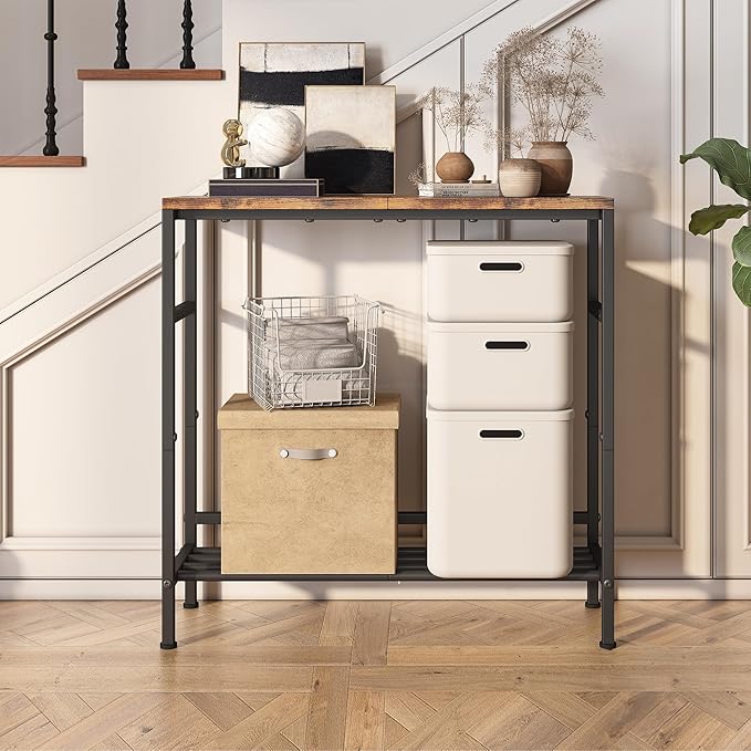 Homeiju Entryway Table 31.5" Width, 2-Tier Console Table with Adjustable Shelves, Industrial Sofa Table with Storage, Foyer Tables for Entryway, Hallway, Kitchen, Living Room and Bedroom, Vintage