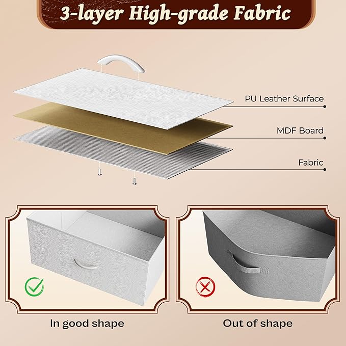 Huuger 63 Inch Long Dresser for Bedroom, Wide TV Stand for 55, 65, 70 Inch TV, 6 Drawer Dresser for Closet with Fabric Drawers, Storage Organizer for Bedroom, Entryway, PU Leather, White