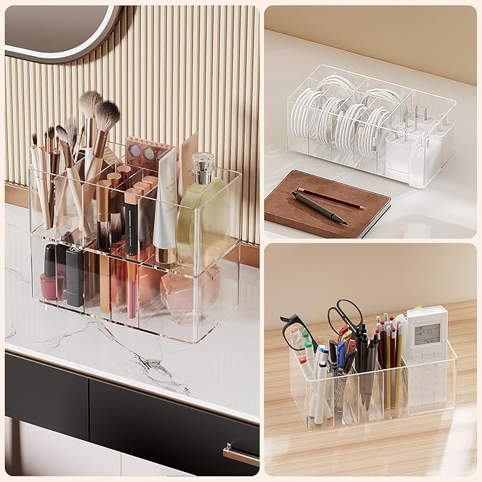 2 Pack Stackable Clear makeup organizer, Storage Drawers,Cosmetic Makeup Organizer, Acrylic Organizers,Bathroom Supplies,Ideal for Kitchen,Vanity,Cabinet,Undersink,Pantry CB01-T02（transparent）