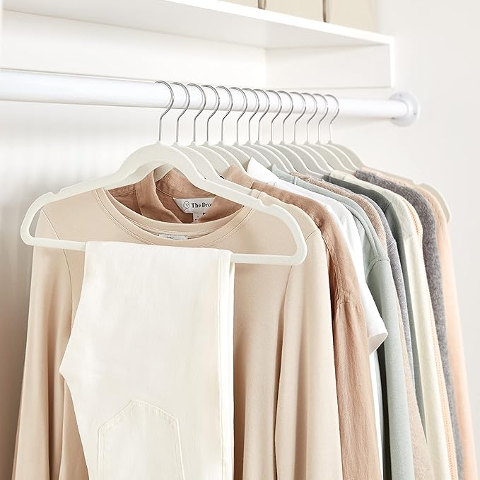 Amazon Basics Slim, Velvet, Non-Slip, Space-Saving Suit Clothes Hangers, Pack of 100, Ivory/Beige