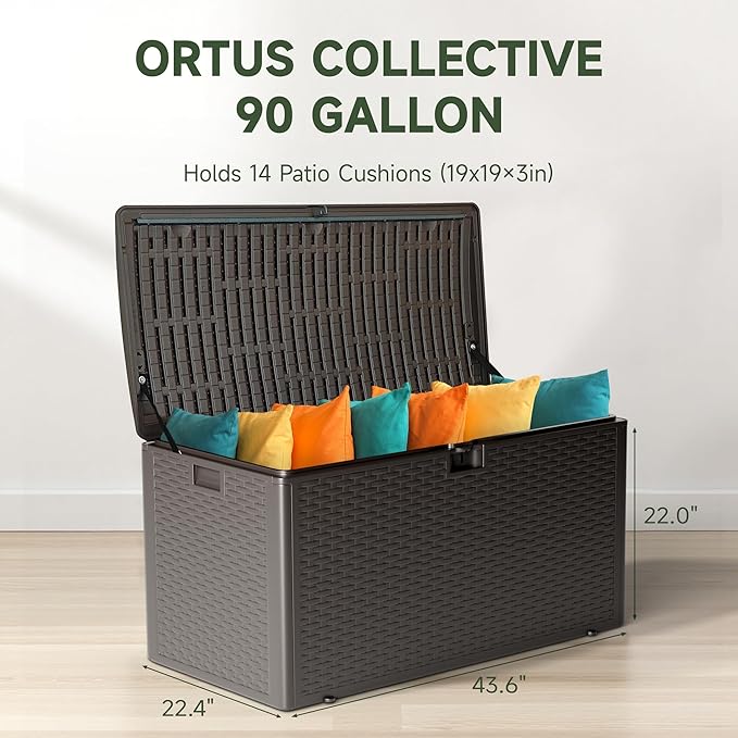 73 Gallon Resin Deck Box, Double Layer Waterproof & Outdoor Indoor Lockable Storage Box for Patio Furniture Cushions Garden Tools (Brown)