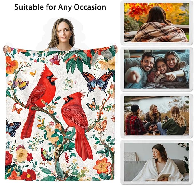 Cardinal Blanket Throw, Cardinal Gifts for Women and Men, Lightweight Soft Red Bird Blanket Fleece, Perfect for Living Room, Bedroom Decor, 50x60 Inches