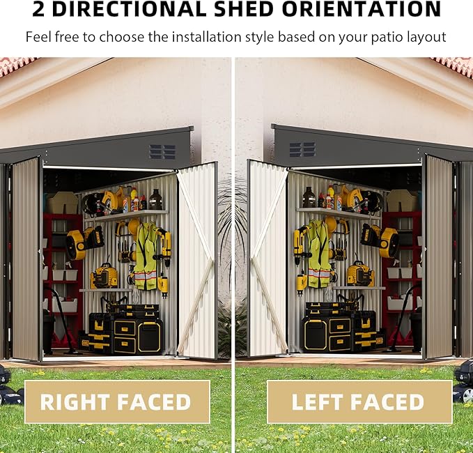 AECOJOY Shed Lean to Storage Shed, Large Outdoor 8' x 10' Metal Wall Side Bike Shed & Outdoor Storage, Garden Storage Cabinet for Backayrd, Patio and Outdoor Use in Grey