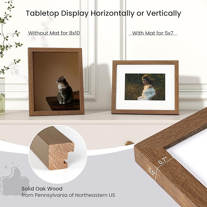 Axeman Solid Oak Wood Frame With Mat - 8x10, Plexiglass & Hanging Hardware Included - Walnut, 3 PCs