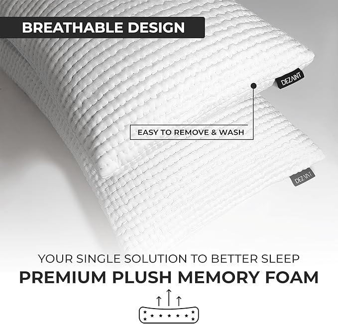 Memory Foam Pillow – Queen Size 28x18, Neck Supporting Pillow for Side, Back & Stomach Sleepers – Hypoallergenic, Plush, Supportive Bed Pillow – Washable Cover, Oeko-TEX Certified
