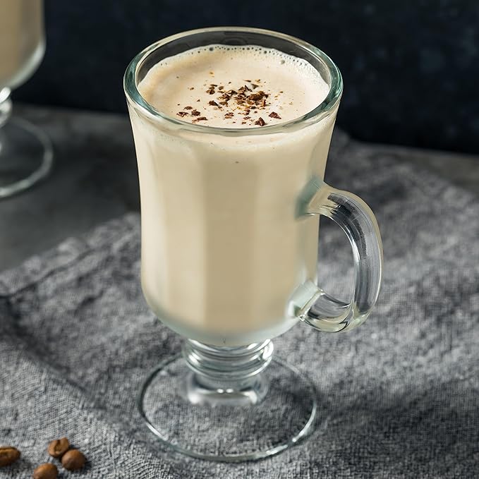 PARNOO Irish Coffee Mugs - 8 oz with Handle & Footed Stem Base - Clear Glasses for Tea, Coffee & Hot Chocolate, Heavy Duty Set of 4