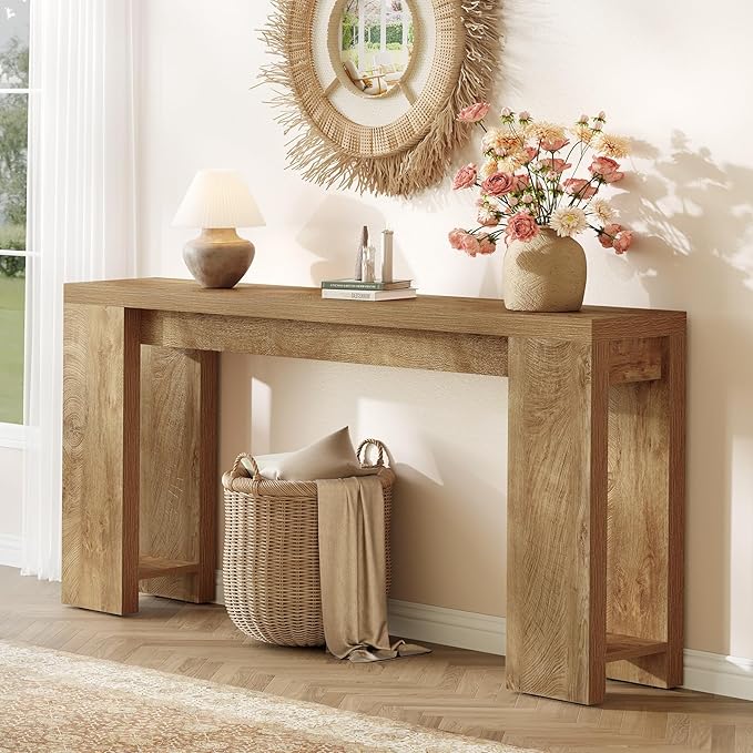 Little Tree 70.9-Inch Long Console Table, Narrow Sofa Table Behind The Couch, Farmhouse Console Table for Living Room, Entryway, Hallway