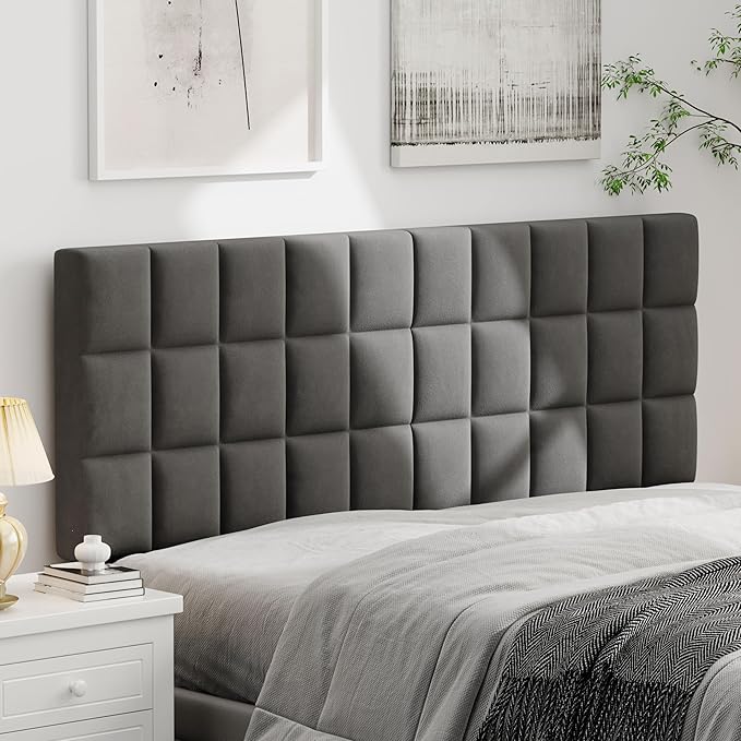 Andeworld Velvet Upholstered Tufted King Size Headboard,Wood Head Board with Metal Legs, Adjustable Height from 42” to 56”, Bed Headboard in Modern Design,Backboard for Bed, Dark Gray
