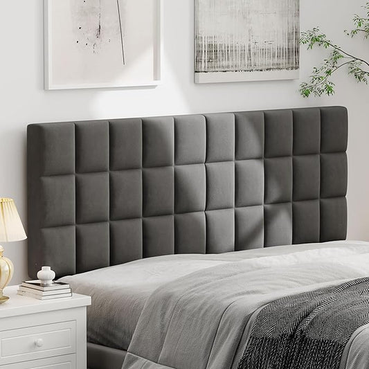 Andeworld Velvet Upholstered Tufted Queen Size Headboard,Wood Head Board with Metal Legs, Adjustable Height from 42” to 56”, Bed Headboard in Modern Design,Backboard for Bed, Dark Gray