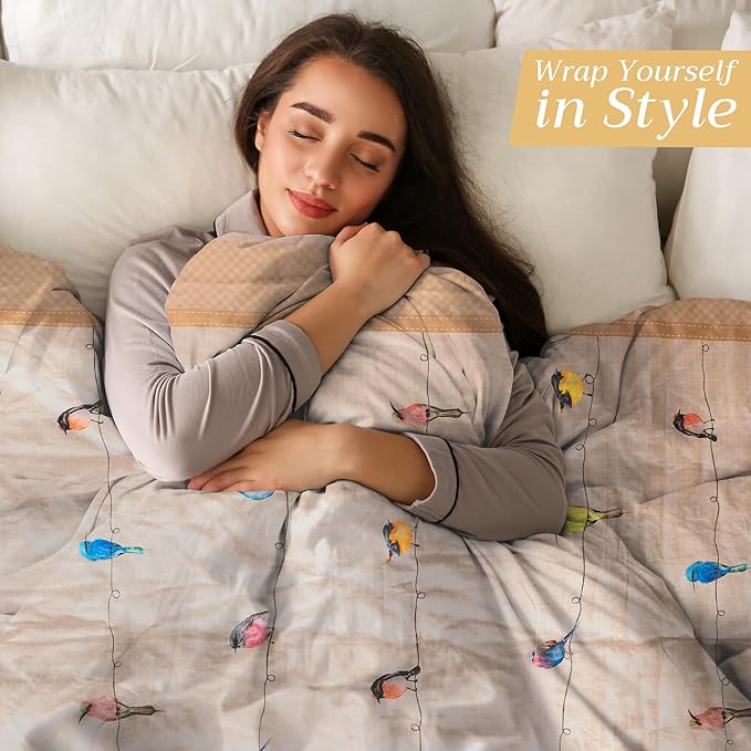 Maison d' Hermine Throw Blanket for Couch Lightweight Soft Warm Breathable Cotton Throw Blankets for Bed Girls Boys Women Men Gifts Sofa Travel Living Room Chair Bedding (60"x80", Birdies On Wire)