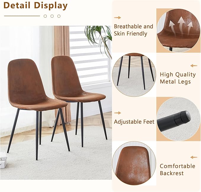 Round Dining Table Set for 6,45'' Farmhouse Dining Room Table Set for 6 with Suede Chairs,1" Thick Wood Pattern Tabletop with Conical Base,7 Pieces Kitchen Table Set for Dining Room,Apartment