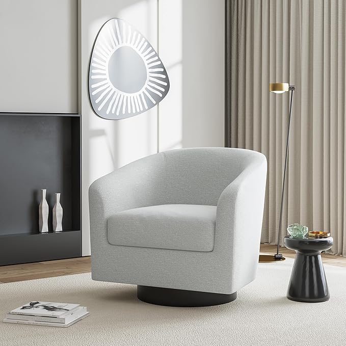 UIXE Swivel Accent Chairs Set of 2, Chenille Barrel Chair Upholstered Armchair for Living Room, Modern Round Arm Chair Small Single Sofa Bedroom Reading Seat - Beige