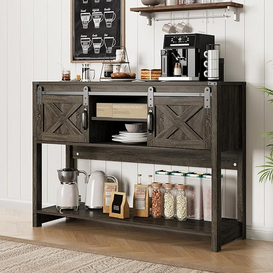 RoyalCraft Console Table with Storage Shelf & Sliding Barn Door, Farmhouse Entryway Table with Storage, 46" Narrow Long Sofa Table, Behind Couch Table, Console Tables for Living Room, Entryway, Foyer