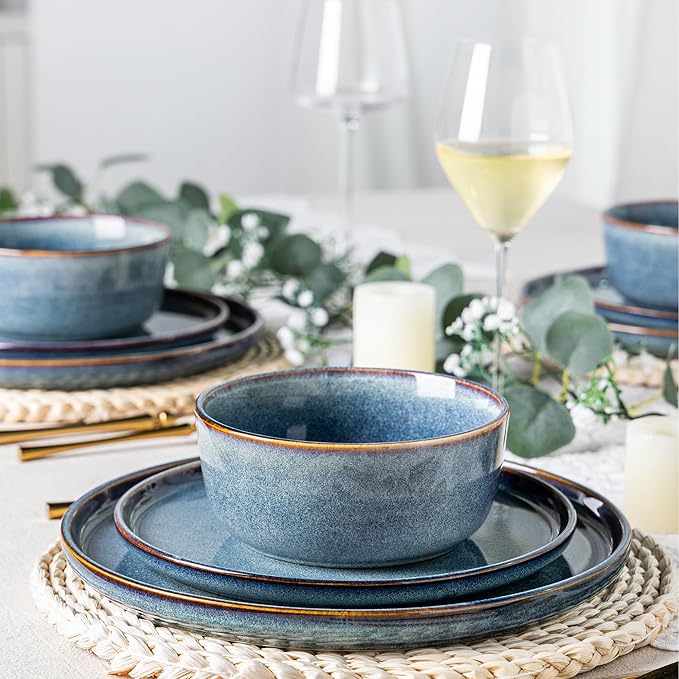 AmorArc Ceramic Dinnerware Sets for 4,Round Reactive Glaze Stoneware Plates and Bowls Set,Highly Scrath Resistant Dishware | Dishwasher & Microwave Safe Dishes Set,Service for 4 (12pc)