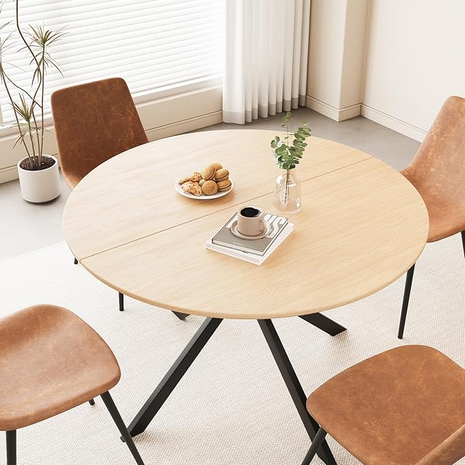 46.4" Round Dining Table, Mid Century Modern Round Dining Room Table for 4-6 with Metal Legs, Easy Assembly Coffee Table, Space-Saving Design for Kitchen and Dining Room
