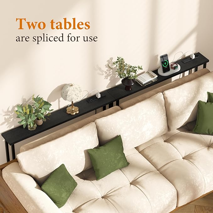 39" Sofa Table Narrow Long with Power Outlets & 2 USB Ports, Metal Frame Behind Couch Table Behind Sofa Perfect for Hallway, Living Room, Entrance - Easy Assembly, 4.9' Extension Cord Included