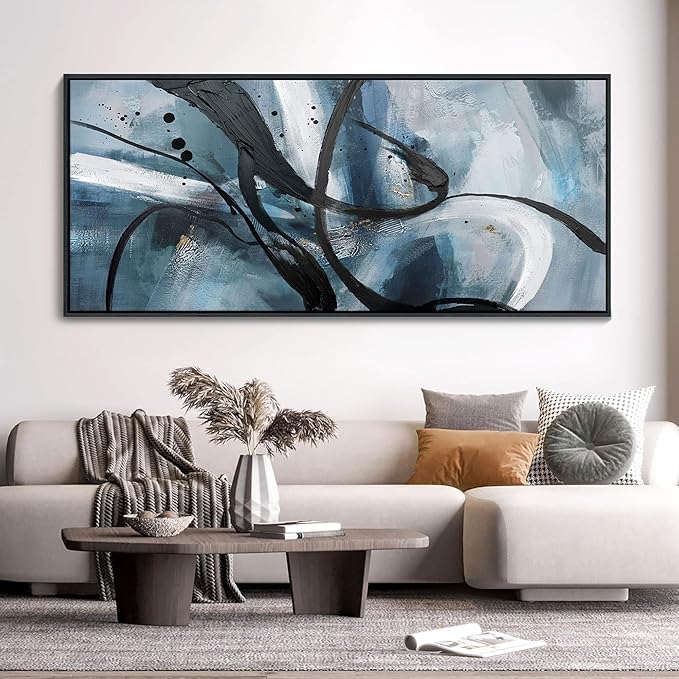 YDYSUNE Abstract Frame Wall Art Black and White graffiti of Modem Minimalist Art Large Canas Wall Art for Living Room Bedroom Decor Framed Pictures Artwork for Walls 70x31