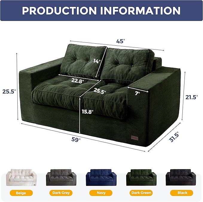 MAXYOYO Bean Bag Chair for Adults, Upholstered Floor Sofa with Armrests, Loveseat Boneless Couch with Tufted Cushion & Backrest, Sofa in A Box, Large Bean Bag Couch for Bedroom Living Room, Green