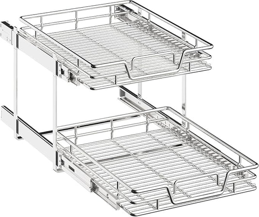 2-Tier Kitchen Cabinet Pull Out Shelf and Drawer Organizer Slide Out Pantry Storaqe Basket in Multiple Sizes (21" W x 21" D,)