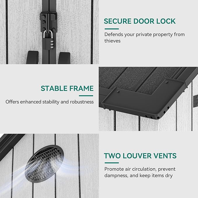 YITAHOME 8 x 8 ft Outdoor Plastic Storage Shed with Floor, Waterproof Garden Shed with Lockable Door, Windows & Vents, Plastic Tool Storage for Patio Furniture, Lawn Mower, Bike Storage