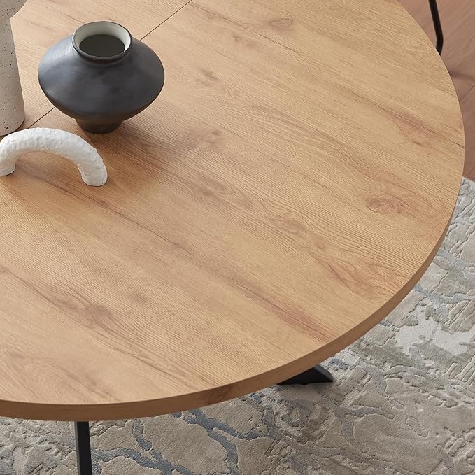 46.4" Round Dining Table Set, Mid Century Modern Round Dining Table for 4-6 Person, Steel Legs, Leisure Coffee Table for Kitchen Dining Room, Save Space