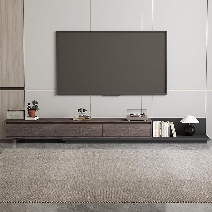 78.7–130" Extendable TV Stand with 3 Drawers - Mid-Century Modern Adjustable Entertainment Center, Perfect for Living Room, Black Walnut