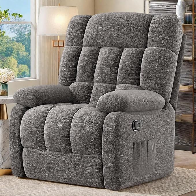 Recliner Chair with Side Pockets, Living Room Power Reclining Lounge Chair for Adults, Small Spaces Comfy Sofa with Theater Seating for Bedroom, Gray