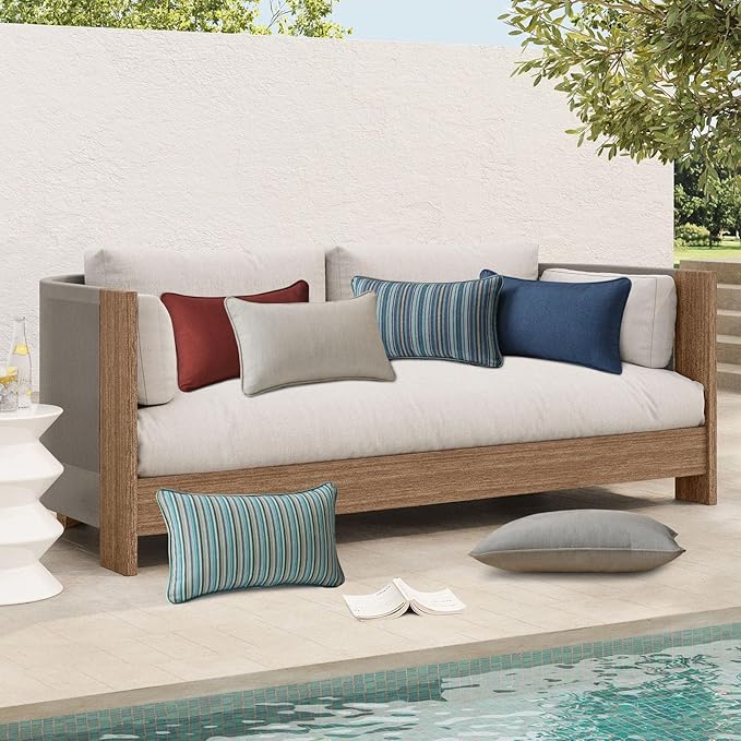 Sunbrella Decorative Outdoor Water Repellent Throw Pillows with Inserts, Set of 4, 20" x12" Pillows for Patio, Backyard, Bed, Couch, and Patio Furniture, Specrtum Pebble