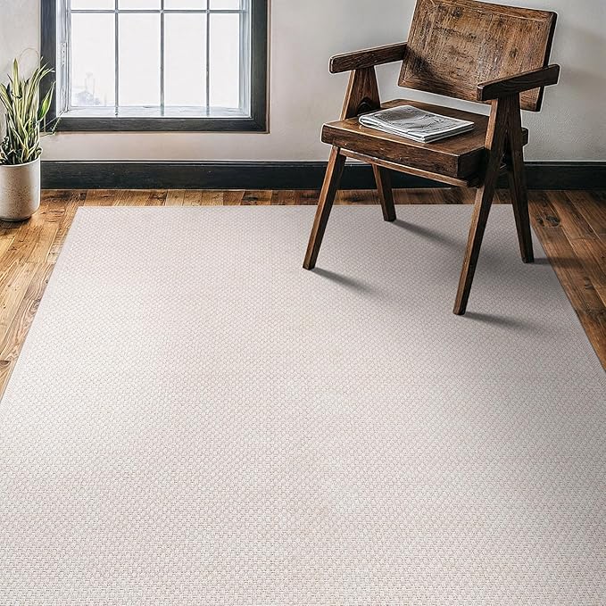 CAMILSON Easy Jute Rug 4x6, Indoor Outdoor Off-White Farmhouse Area Rugs for Living Room Patio and Kitchen Rug, Solid Woven Design, Easy-Cleaning, Washable Outside Carpet Alfombras (4 x 6)