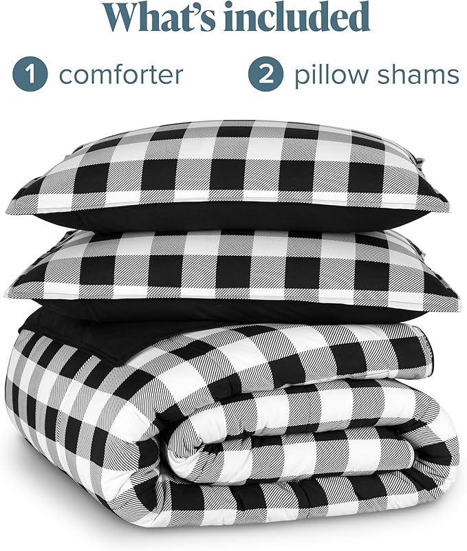 Bare Home Comforter Set - King/California King Size - Ultra-Soft - Goose Down Alternative - Premium 1800 Series - All Season Warmth (King/Cal King, Buffalo Plaid - White/Black)