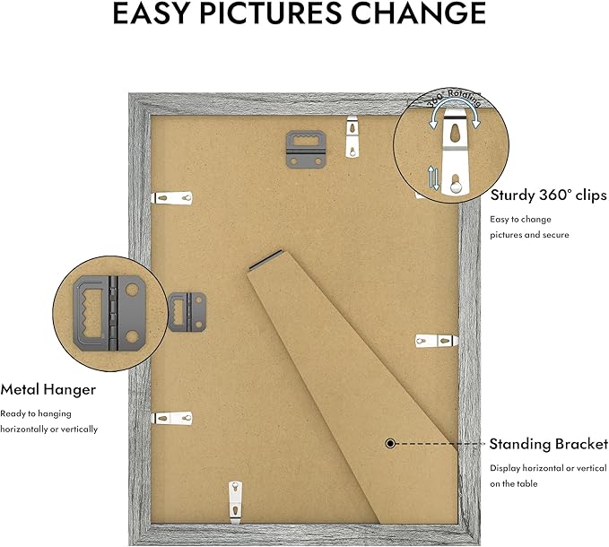 9x12 Picture Frame with Glass, Display Pictures 7x10 with Mat or 9 x 12 without Mat - Wall and Tabletop, 9 by 12 Photo Wooden Frames (Grey, 1 Pack)