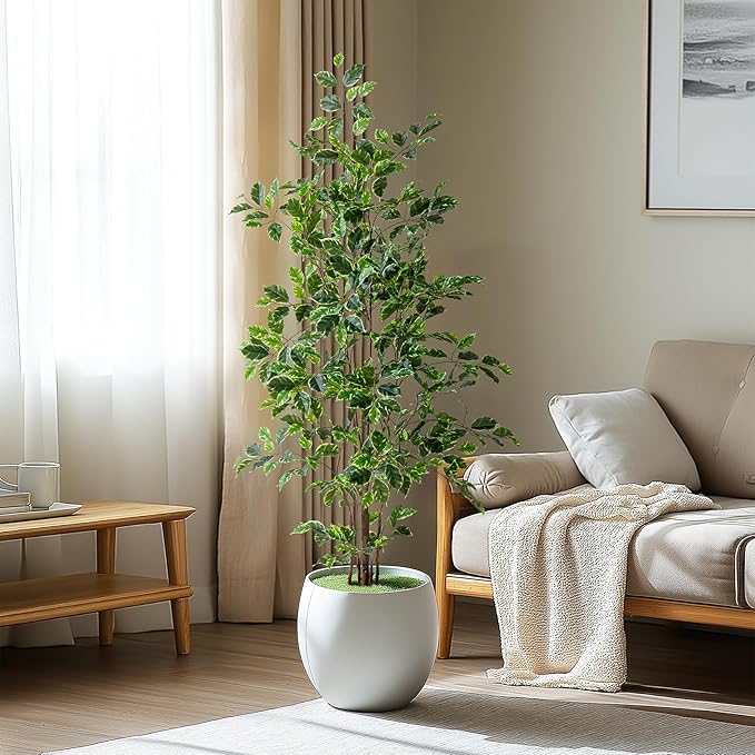 Artificial Ficus Tree Indoor 5ft, Large Potted Faux Tree with Realistic Silk Leaves & Trunk for Home Office, Living Room Corner Decor