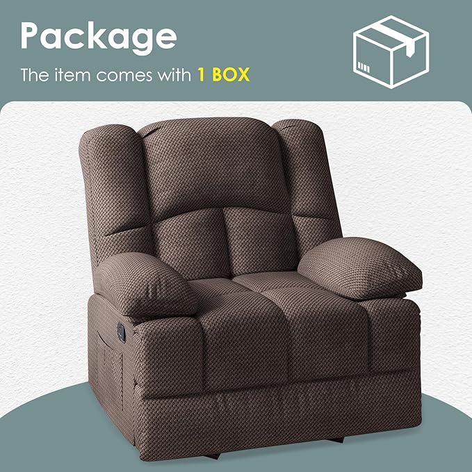 Oversized Rocker Recliner Chair, Wide Rocker Chair with Adjustable Backrest Footrest, Oversized Recliner for Adults, Cashmere Reclining Sofa for Living Room, Chocolate