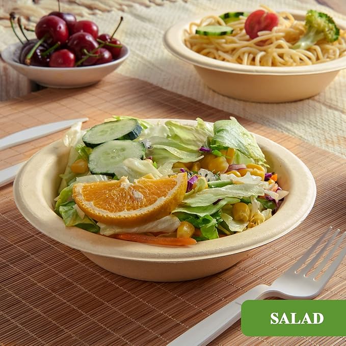 Vplus 500 Pack 12 OZ Paper Bowls Bulk, Disposable Compostable, Eco-friendly Bagasse, Heavy-duty Bowls Perfect for Milk Cereals, Snacks, Salads Nature
