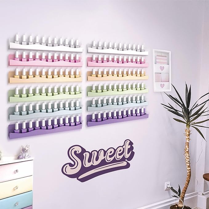 YMVV 6 Colors Nail Polish Wall Mounted Shelf,15 Inch Nail Polish Floating Shelves for 66-90 Bottles Multi-Purpose,Ideal Gift, Great Display for Salons Retailers,6 Pack