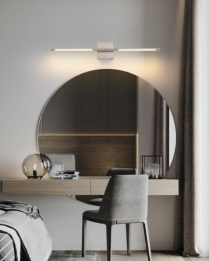 KDG Cordless Wall Sconces Set of 2, Wireless 7000mAh Rechargeable Battery Operated LED Wall Lamps with Remote, 360° Rotate Lightings for Wall Painting, Bedroom, Hallway, Night Light 23.6 inch (Nickel)